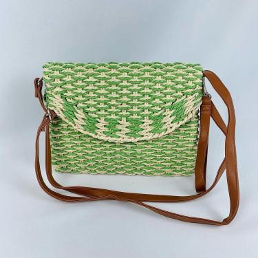 Imagem de Bolsa Feminina Tiracolo Transversal De Palha Moda Praia Verão verde