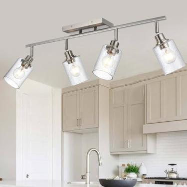 Imagem de PENDRION Kit Completo De Iluminação Trilhos Com 4 Luzes Vidro Fosco Em Níquel Escovado Para Banheiro, Luminárias Modernas Teto, Cabeças Giratórias, Holofote Industrial Embutido Teto