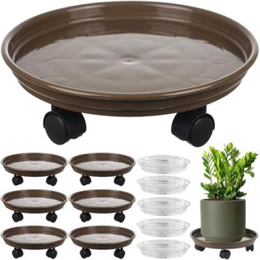 Imagem de Circloophs Pacote Com 7 Carrinhos De Plástico Para Plantas Rodízios, Rodas 12" Serviço Pesado, Mover Panelas, Pires, Ambientes Internos E Externos, Marrom Café