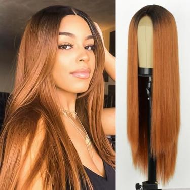 Imagem de Xinran Peruca Longa Lisa Com Ombré Ruiva Para Mulheres, Laranja Parte Central De 30 Polegadas, Cabelo Sintético Aparência Natural Cosplay Diário (Ombré Ruiva)