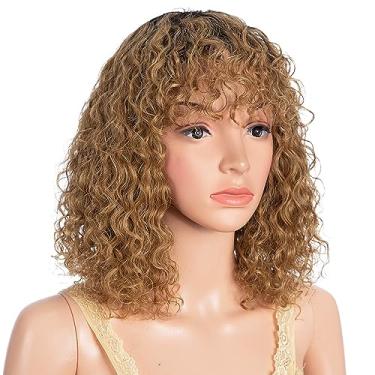 Imagem de JOEDIR HAIR Peruca Curta Cacheada Com Franja, Loira Ombré, 30 Cm, Cabelo Humano, Ondulado, Para Mulheres Negras, Densidade 150%, Sem Cola (Cor: Tt2/27)