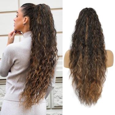 Imagem de Lommel Extensão De Rabo Cavalo Com Presilhas Para Mulheres, Ondulado 66 Cm, Cabelo Sintético Aparência Natural, Uso Diário (Castanho Chocolate Loiro Caramelo)