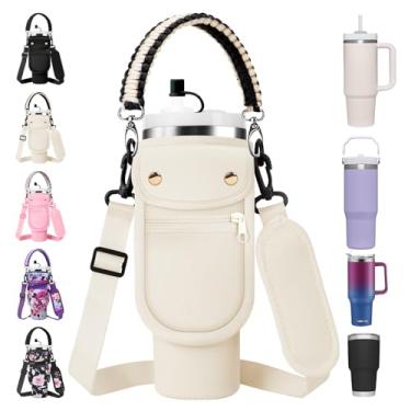 Imagem de AceTreker Bolsa Porta-Garrafa De Água Com Alça Paracord Para Copo Stanley 30/40 Oz E Caneca Térmica Moderna Simples, Ajustável, Capa Canudo, Carro, Casa, Escritório - Creme