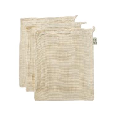 Imagem de Simple Ecology Sacolas Reutilizáveis Para Compras E Armazenamento De Produtos, Com Cordão, Malha Algodão Orgânico Lavável, Pacote Grande 3