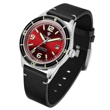 Imagem de CADISEN Relógio automático masculino pulseira de couro homenagem casual, Vermelho