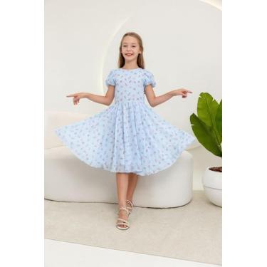 Imagem de Vestido Infantil Feminino Juvenil E Delicado Floral Com Manga Bufante 