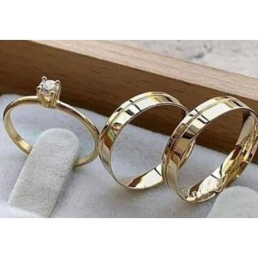 Imagem de Aliança de moedas antigas,frizo e anel solitário pedra de zirconia.  F