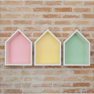 Imagem de Trio de Nicho Casinha com fundo colorido - B&D Arte e Decoração