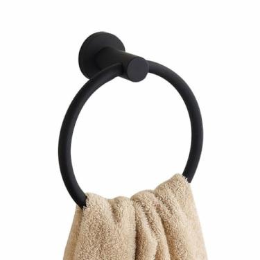 Imagem de Acessórios para banheiro em aço inoxidável preto - Suporte de papel de parede, anel para toalha, porta-escovas | Conjunto de 3 peças, anel para toalha