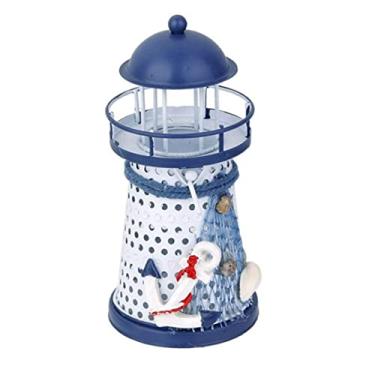 Imagem de Castiçal de farol de metal feito à mão para luzes de chá decoração de casa ornamento temático náutico suporte de vela arandelas suporte de luz de chá decoração de casa