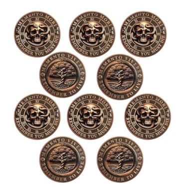 Imagem de RYUKENLM 10 peças Moeda Memonto Mori Caveira Desafio Moedas Token de Lembrete Estoico Diário Moedas EDC Presentes Inspiradores Diários Estoicismo