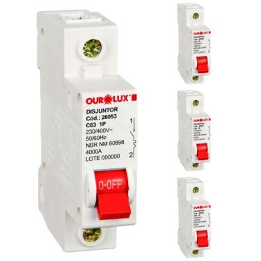 Imagem de 4 Disjuntor Monopolar 63 Amperes Curva C Ourolux