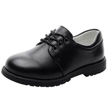Imagem de rismart Sapato social Oxford de uniforme escolar de couro para meninos, Preto, 14