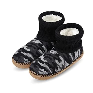 Imagem de DICUIRD Meias masculinas forradas de lã de ovelha felpuda com solas macias, botas aconchegantes e quentes para uso interno com parte inferior antiderrapante, presentes masculinos de Natal de inverno