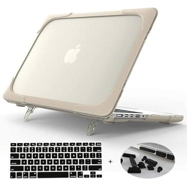 Imagem de Mektron Capa Para Macbook Pro 13" (Versão 2015/2014/2013), Rígida De Dupla Camada Com Encaixe Alta Resistência E Suporte Dobrável, Modelo Mac Retina 13.3 A1502 A1425, Cáqui