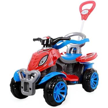 Imagem de Quadriciclo Infantil 2 em 1, Passeio e Pedal, com Haste Guia Removível, Vermelho e Azul, Suporta até 30kg, 92x51cm