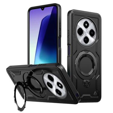 Imagem de MRRSIWEI Capa magnética para Xiaomi Redmi 14C 4G / Poco C75, proteção de nível militar, resistente, à prova de choque com anel giratório, suporte para Xiaomi Redmi 14C 4G. Capa preta