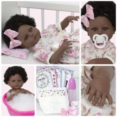 Imagem de Bebe Reborn Barata Negra Realista Corpo de Vinil + Enxoval - Cegonha R