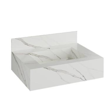 Imagem de Bancada em Porcelanato para Banheiro Completa Alto Padrão 60cm X 15cm com Cuba Esculpida Lisboa Branco