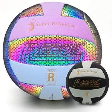 Imagem de Bola de vôlei REBOIL com cores holográficas que mudam – Bola de vôlei impermeável para uso interno/externo para piscina, praia – couro composto, brinquedos de tamanho oficial 5 para meninos e meninas brincarem à noite