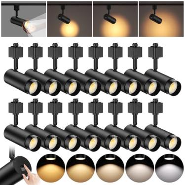 Imagem de AIBISOD Pacote com 16 cabeças de iluminação de pista com zoom de 5 cores 10W tipo H luminárias LED reguláveis refletor de teto compatível com trilhos de iluminação de pista da série H para cozinha 15°