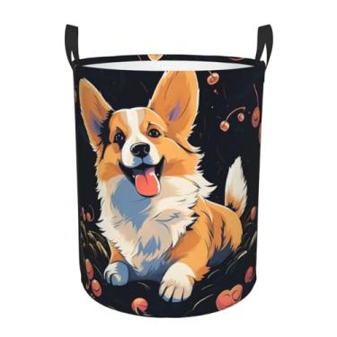 Imagem de Cesto de lavanderia Corgi para cachorro em fundo escuro, dobrável, impermeável, cesto de armazenamento de roupas com alças, pano Oxford, organizador de brinquedos, cesta para banheiro, lavanderia