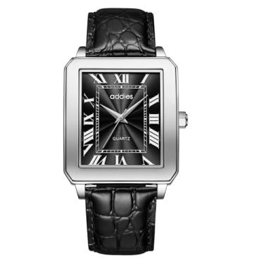 Imagem de addies Relógio analógico masculino retrô vintage, quartzo, pulseira de couro preto, moda negócios, 30 m, à prova d'água, elegante, relógios de pulso para homens, Prateado, preto
