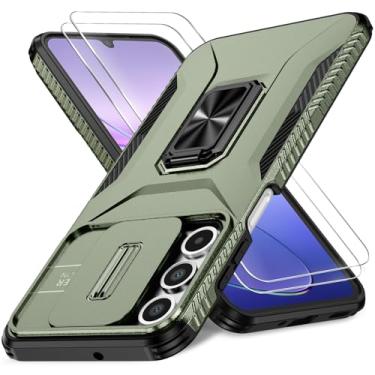 Imagem de HakkTaoo Capa para Samsung Galaxy A16 5G com capa deslizante para câmera + protetor de tela (2 pacotes), proteção à prova de choque de grau militar, com suporte de anel (A - Verde, Galaxy A16 (6,7