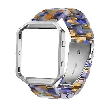 Imagem de Ayeger Pulseira de resina compatível com Fitbit Blaze, caixa de armação de metal + pulseira de resina para Fitbit Blaze Smart Watch Fitness (azul)
