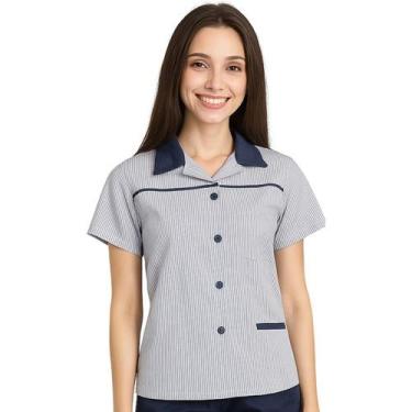 Imagem de Uniforme Jaleco Limpeza Camareira Babá Mangas Curtas Azul Marinho - Fa