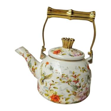 Imagem de IEUDNS Chaleira de esmalte, bule de chá, jarra de reutilizável, multiuso, resistente, chaleira de água, cafeteira para escritório, restaurante, cozinha, 1.5l