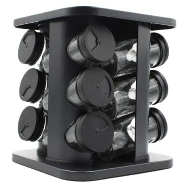 Imagem de Porta-tempero com suporte giratório elegante para 9 e 12 potes de vidro(Liso 12 Potes)