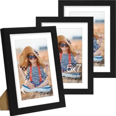 Imagem de Vittanly Conjunto de 3 porta-retratos 12 x 18 cm, exiba imagens 10 x 15 cm com tapete ou 12 x 18 cm sem tapete para montagem na parede ou mesa, molduras para decoração de parede, madeira projetada