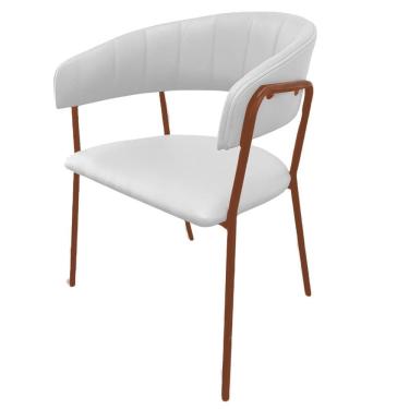 Imagem de Cadeira com Braços Maraú PSG Móveis Estofada Courissimo Branco com Base Aço Cobre