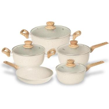 Imagem de Jogo De Panelas Marble Cerâmico Alumínio 5Pçs Creme Oster