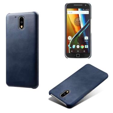 Imagem de Capa para MOTO G4 Plus,Proteção contra quedas,Casca de volta de cor sólida simples,Design de couro de imitação de plástico-Blue