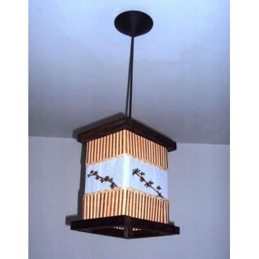 Imagem de Luminária de teto lustre rústico bambu tecido artesanal madeira sala q
