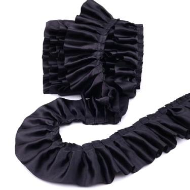 Imagem de Fita preta com babados de 7,6 cm de largura, acabamento em renda para costura, decoração AIETSYEI