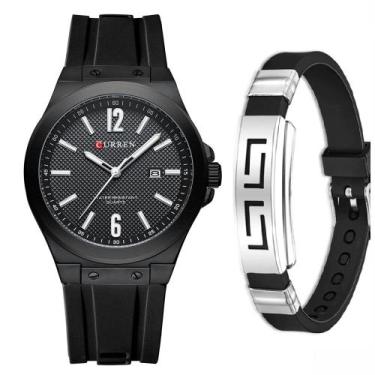 Imagem de Kit Relógio Masculino Curren Luxo Esportivo Com Pulseira Aço e Silicon