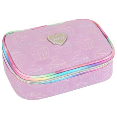 Imagem de Estojo Escolar Juvenil Feminino com Estampa Colorida e Estilosa, Grande e Espaçoso, Porta Lápis Caneta Borracha Material, Infantil para Meninas (Lilás)