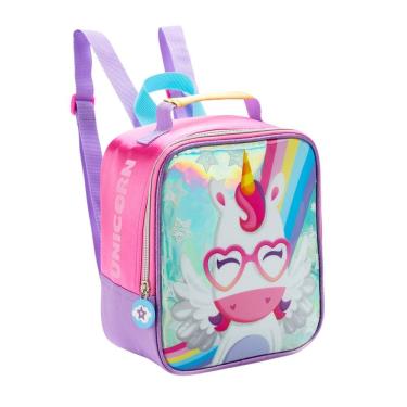 Imagem de Lancheira Térmica Unicórnio Poliéster Alças Costas 22x20x8cm