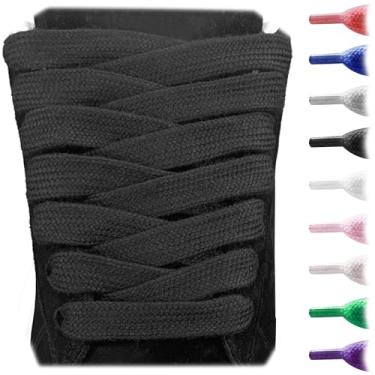 Imagem de UamGlsob Cordões extra largos grossos de algodão 15 mm para puma Suede XL, cordões planos para sapatilhas de skate e desportivas, Preto, 63Inch/160cm