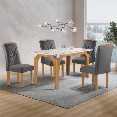 Imagem de Mesa de Jantar 4 Lugares Marromina Carolina com Vidro Cinamomo/Off White/Cinza - Cel Móveis