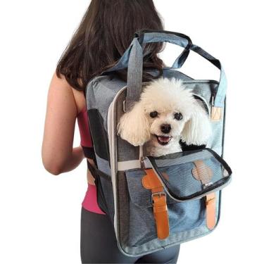 Imagem de Mochila Viagem Azul Cinza Avião Transporte Pet Gato Cachorro - guau!
