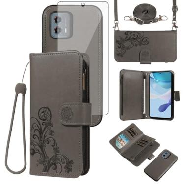 Imagem de Asuwish Capa de celular para Motorola Moto G 5G 2023 com zíper carteira magnética destacável com protetor de tela de vidro temperado, alça transversal, suporte de cartão de flores G5G 5 G G5 mulheres