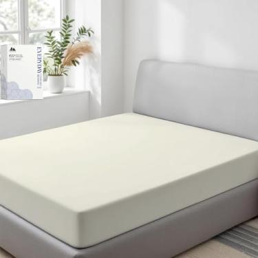 Imagem de Mayfair Linen Lençol solteiro 100% algodão orgânico, tecido percal, tamanho GG, marfim, 1 lençol com elástico alto, solteiro, GG, serve para colchões de até 40,6 cm, lençóis de luxo certificados pela