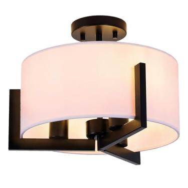 Imagem de Mecuss Luminária de teto preta de 35,56 cm, montagem de teto moderna, 3 luzes, com persiana de tecido de tambor branco para entrada de quarto, corredor