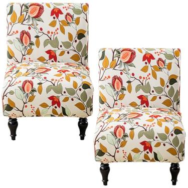 Imagem de 2 peças de capa de cadeira com detalhes sem braços, removível e sem braços, capa elástica, lavável na máquina para móveis de escritório em casa (flor)