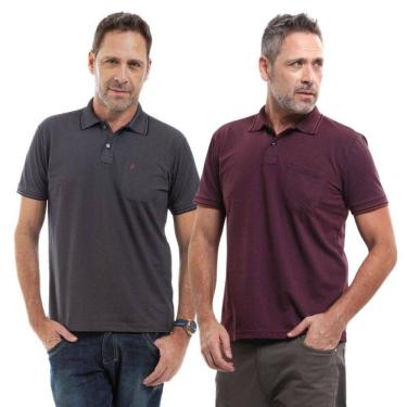 Imagem de Kit 2 Camisa Polo Masculina Pique Jacquard com Bolso Casual