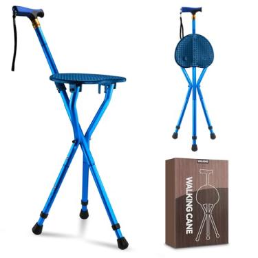 Imagem de YOKABOZE Bengala de caminhada antiderrapante com assento dobrável leve, ajuste de altura de bengala, portátil e resistente para viagens ao ar livre, filas, idosos e homens